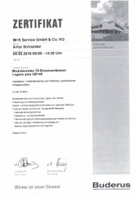 Mitarbeiterzertifikat<br>Schneider - Ölbrennwertkessel Buderus