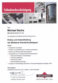 Mitarbeiterzertifikat<br>Sachs - BSK Wildeboer