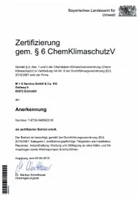 Betriebszertifikat<br> nach §6 ChemKlimaschutzverordnung