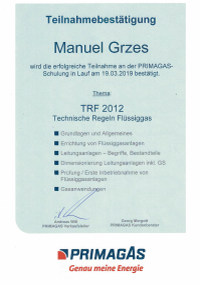 Mitarbeiterzertifikat<br>Grzes - TRF 2012 Primagas