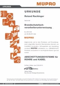 Mitarbeiterzertifikat<br>Rachinger - Brandschutzfachverarbeiter-unterweisung