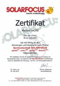 Mitarbeiterzertifikat<br>Sachs - Servicetechnik Solarfocus