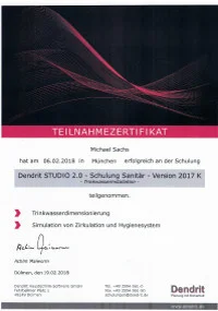 Mitarbeiterzertifikat<br>Sachs - Trinkwasserinstallation Dendrit Studio 2.0