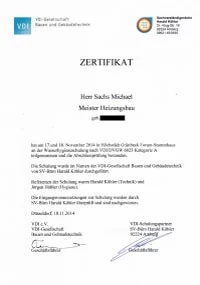 Mitarbeiterzertifikat<br>Sachs - Wasserhygieneschulung