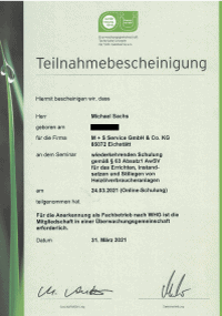 Mitarbeiterzertifikat<br>Sachs - Instandsetzung und Stilllegung von Heizölverbraucheranlagen