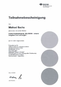 Mitarbeiterzertifikat<br>Sachs - BGHM